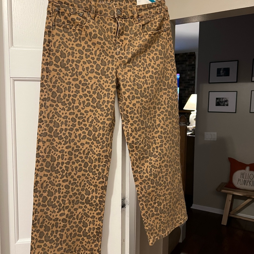 American Eagle Outfitters Brown Leopard Print Straight Leg Jeans